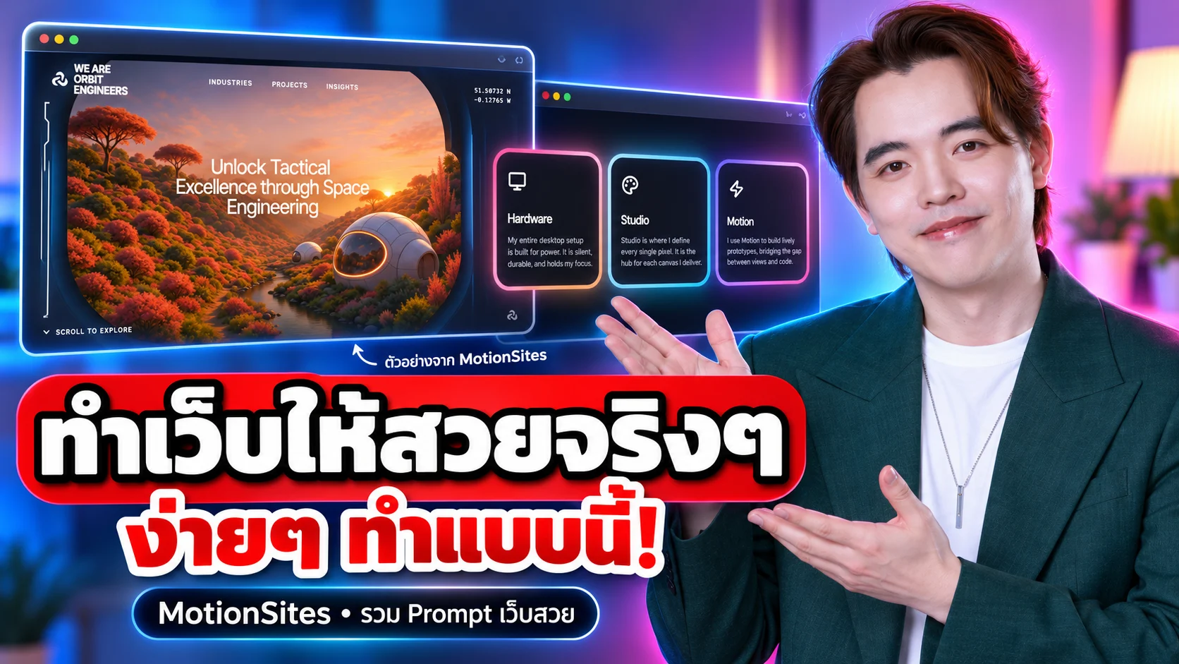 Moshi แนะนำ MotionSites พร้อมภาพตัวอย่าง Orbit Engineers และ Glow Features จากเว็บไซต์ต้นทาง