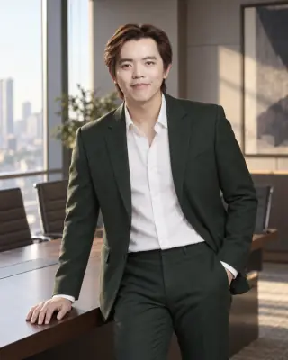 ตัวอย่างภาพ AI: พิงโต๊ะประชุม