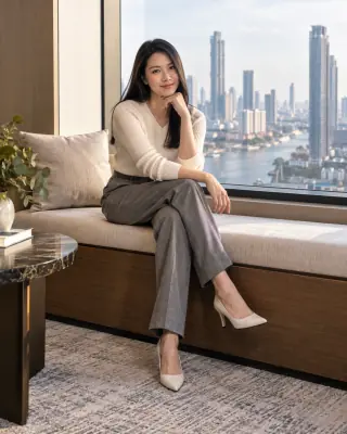 ตัวอย่างภาพ AI: นั่งริมหน้าต่าง
