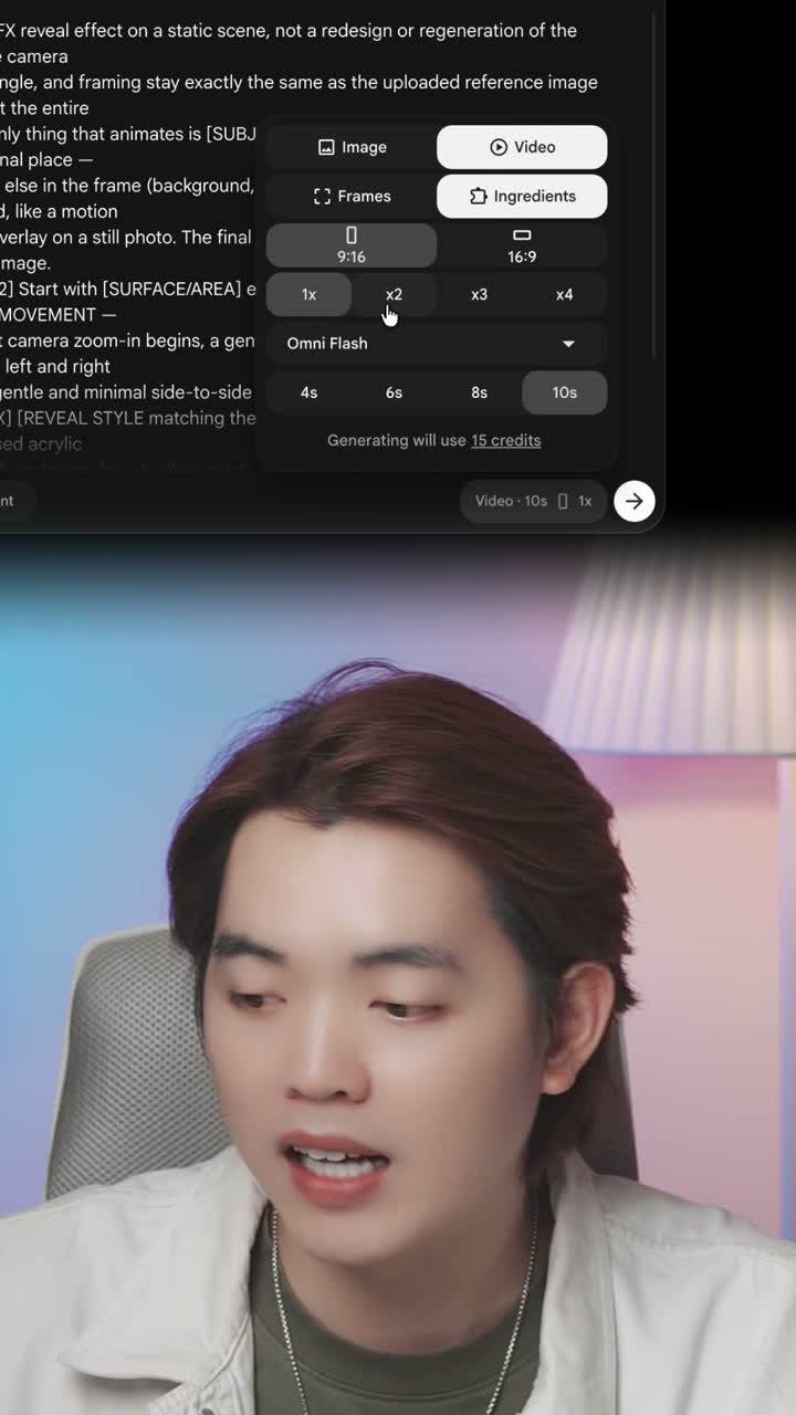 ตัวเลือก Ingredients และโมเดลใน Google Flow จากคลิปจริง
