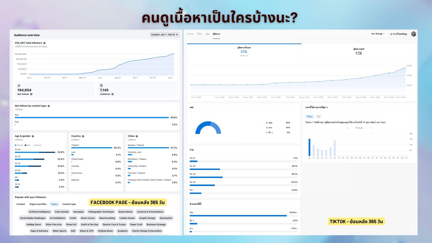 หน้ารวมข้อมูลคนดูจาก Facebook เพจ และ TikTok ย้อนหลัง 365 วัน